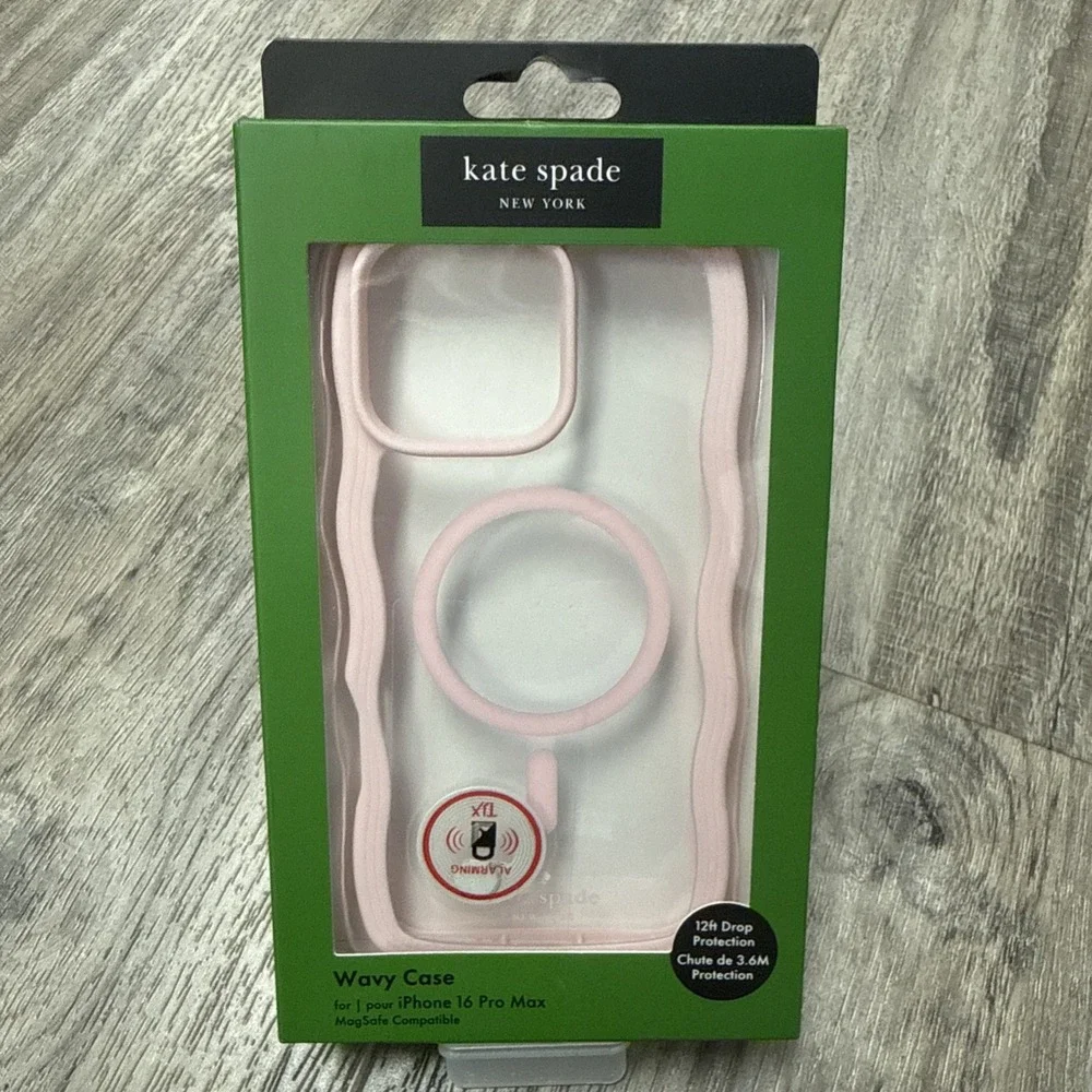 Kate Spade iPhone 16 Pro Max Case MagSafe Compatible Wavy Pink/Clear 12' Drop